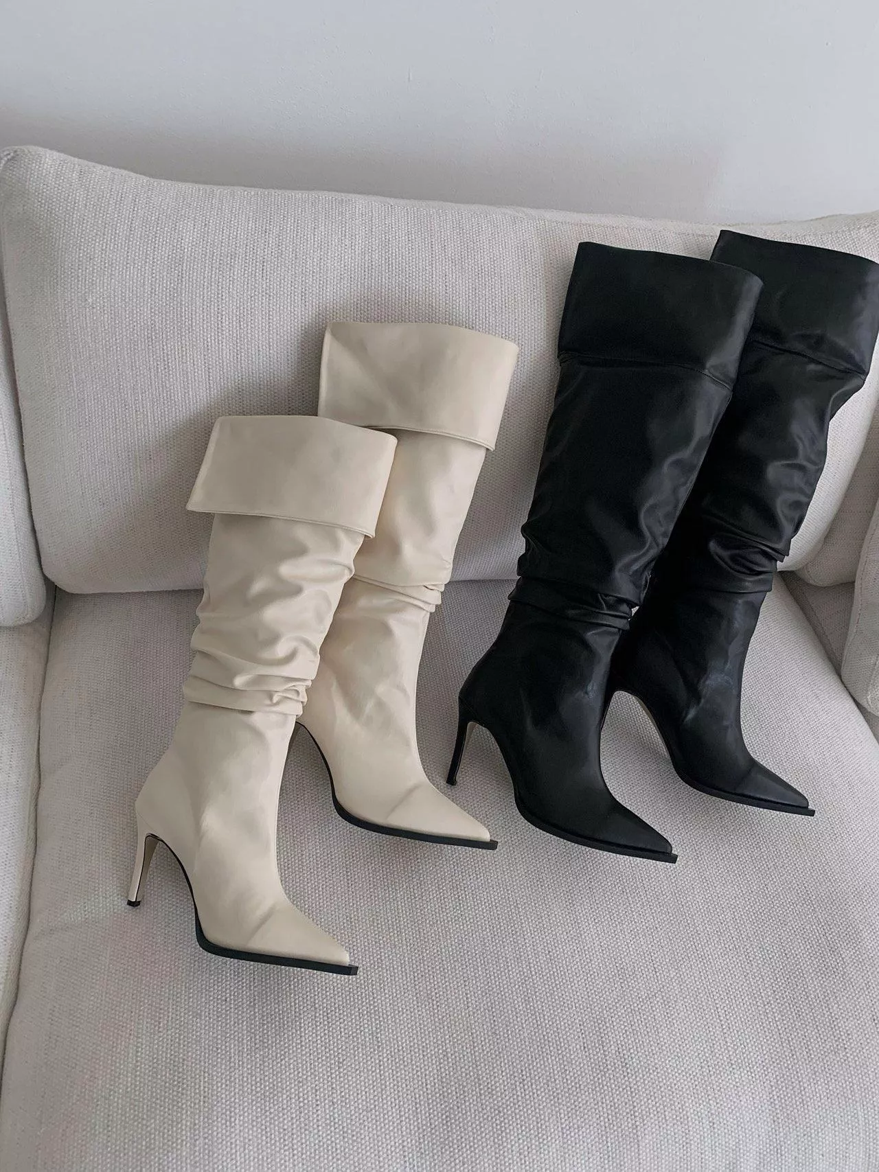 韓國空運🇰🇷｜🔥韓系尖頭細跟長靴👢 褶皺折疊可兩穿｜過膝高筒人氣款 #269