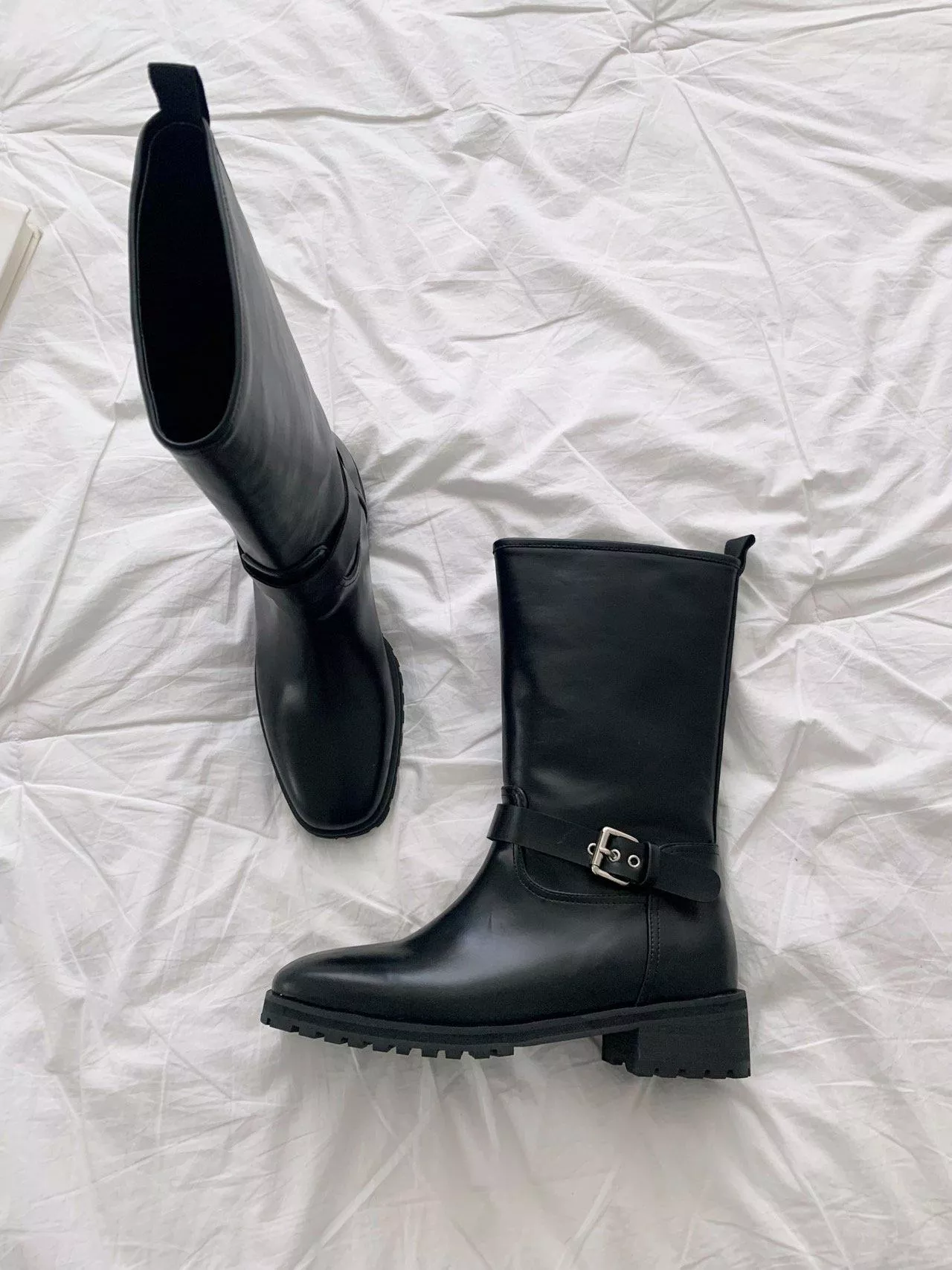 腳踝皮帶裝飾中筒靴 #1061