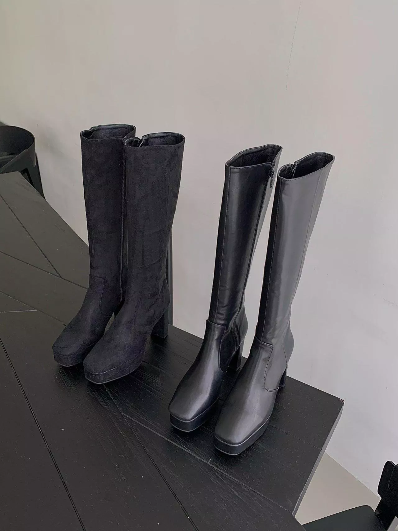 韓國空運🇰🇷｜🔥厚底絨面方頭高筒長靴👠 防滑耐走 女王氣場必備款 #101