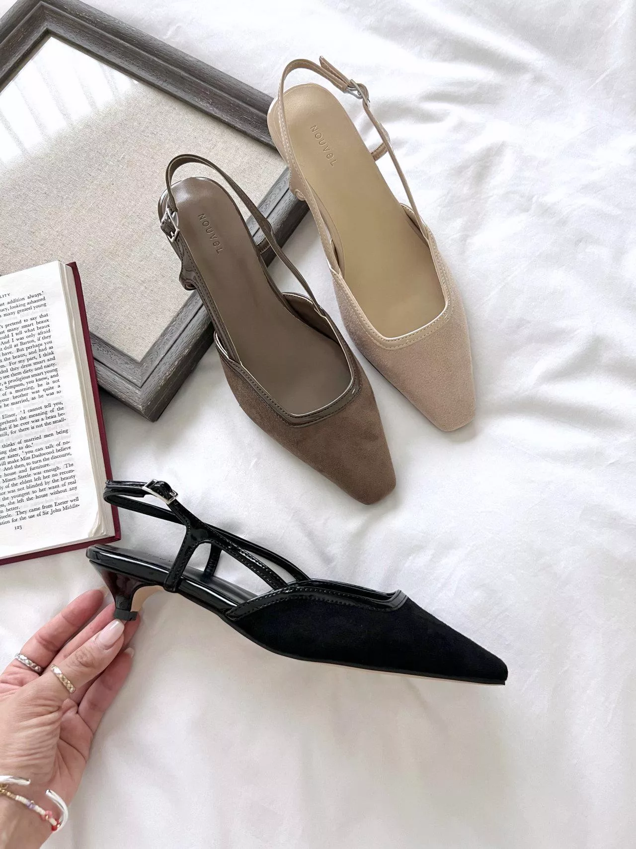 韓國空運🇰🇷｜【熱銷回歸🔥】3cm 👡 麂皮拼接小貓跟鞋 通勤百搭 夏日女神風 #7704