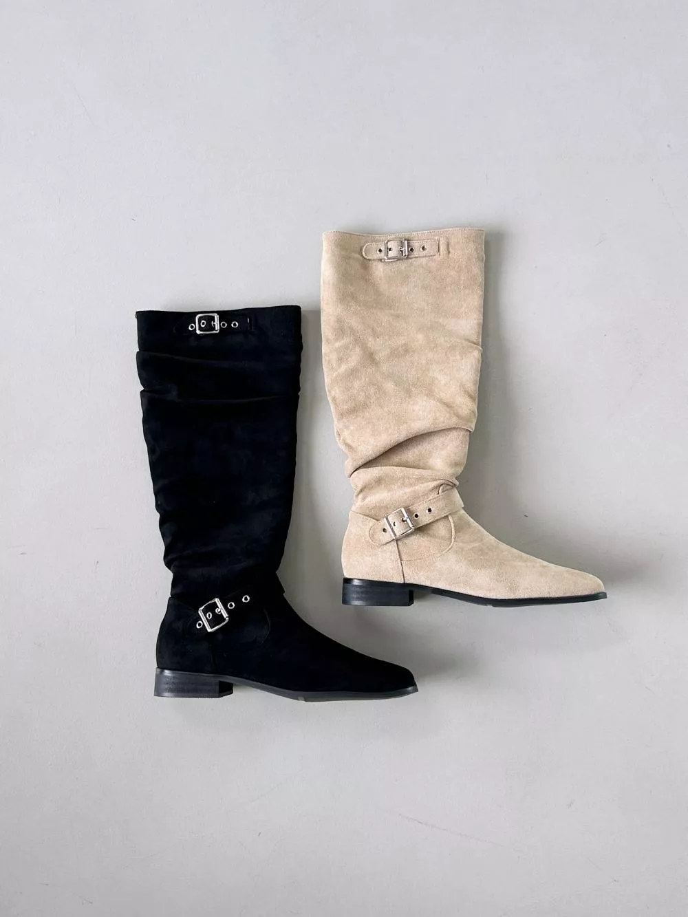 韓國空運🇰🇷｜【特價搶購】👢 方頭皺褶皮帶中筒靴 ✨ 慵懶感百搭必備款 #1030