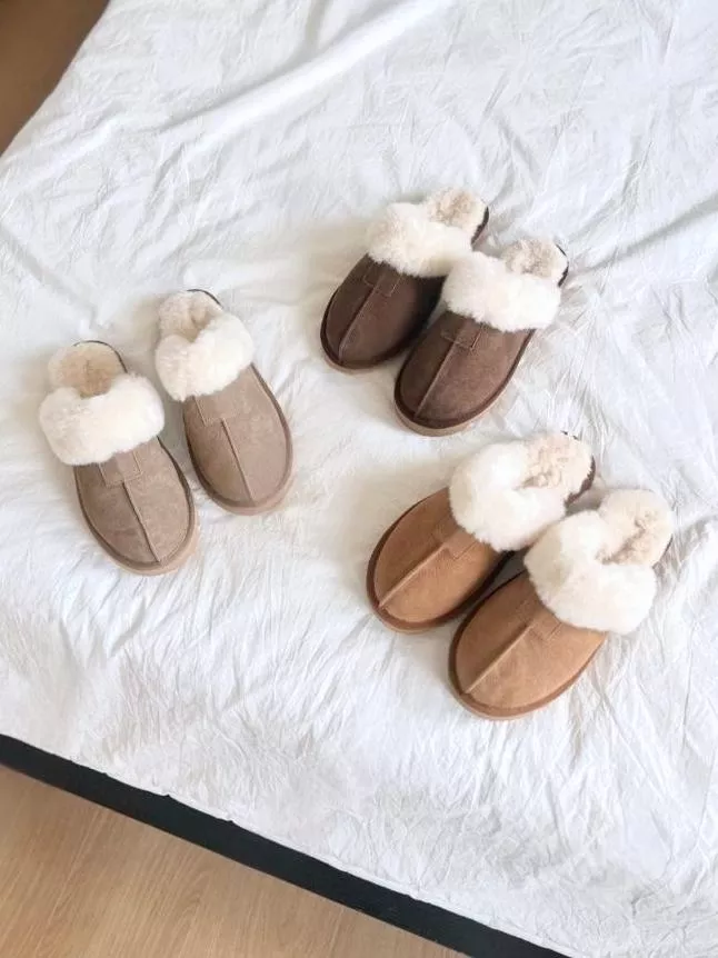 韓國空運🇰🇷【冬季暖心】❄️ 真皮毛絨麂皮防滑雪拖 👣 保暖好穿 #7924