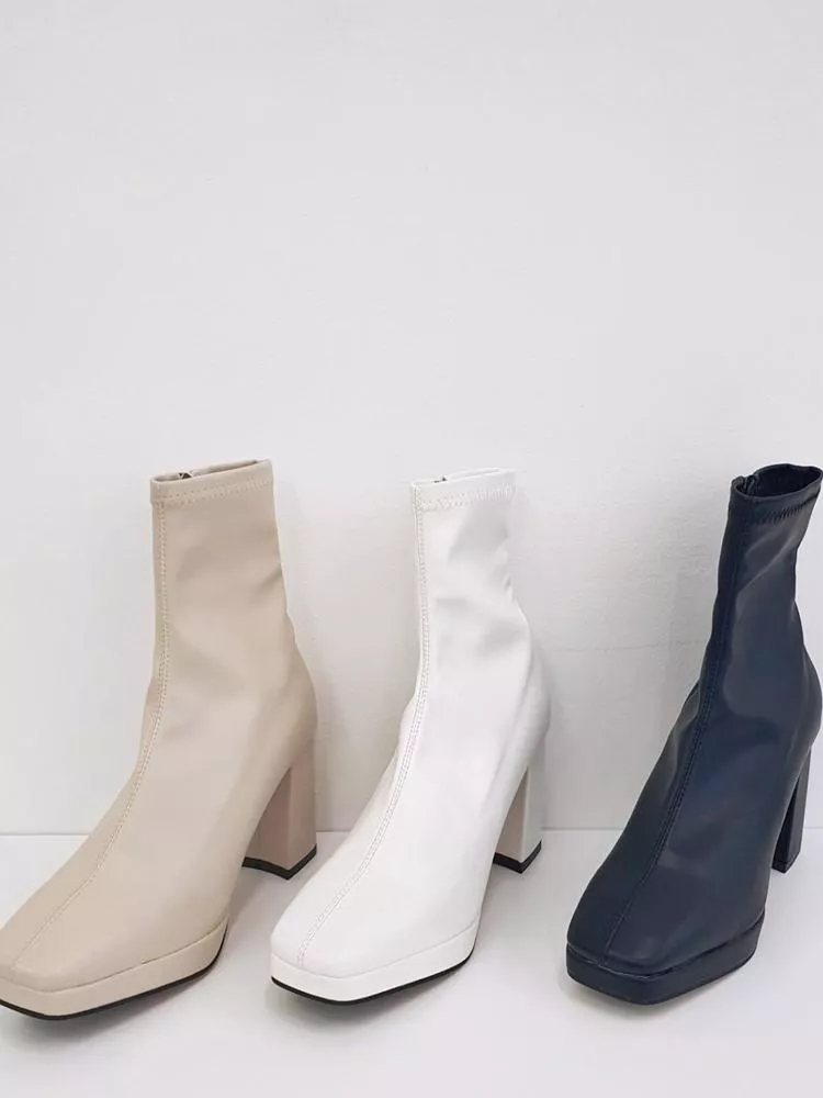 韓國空運🇰🇷【顯腿神器】✨ 方頭彈力厚底拉鍊襪短靴 👢 修長必收 #8056