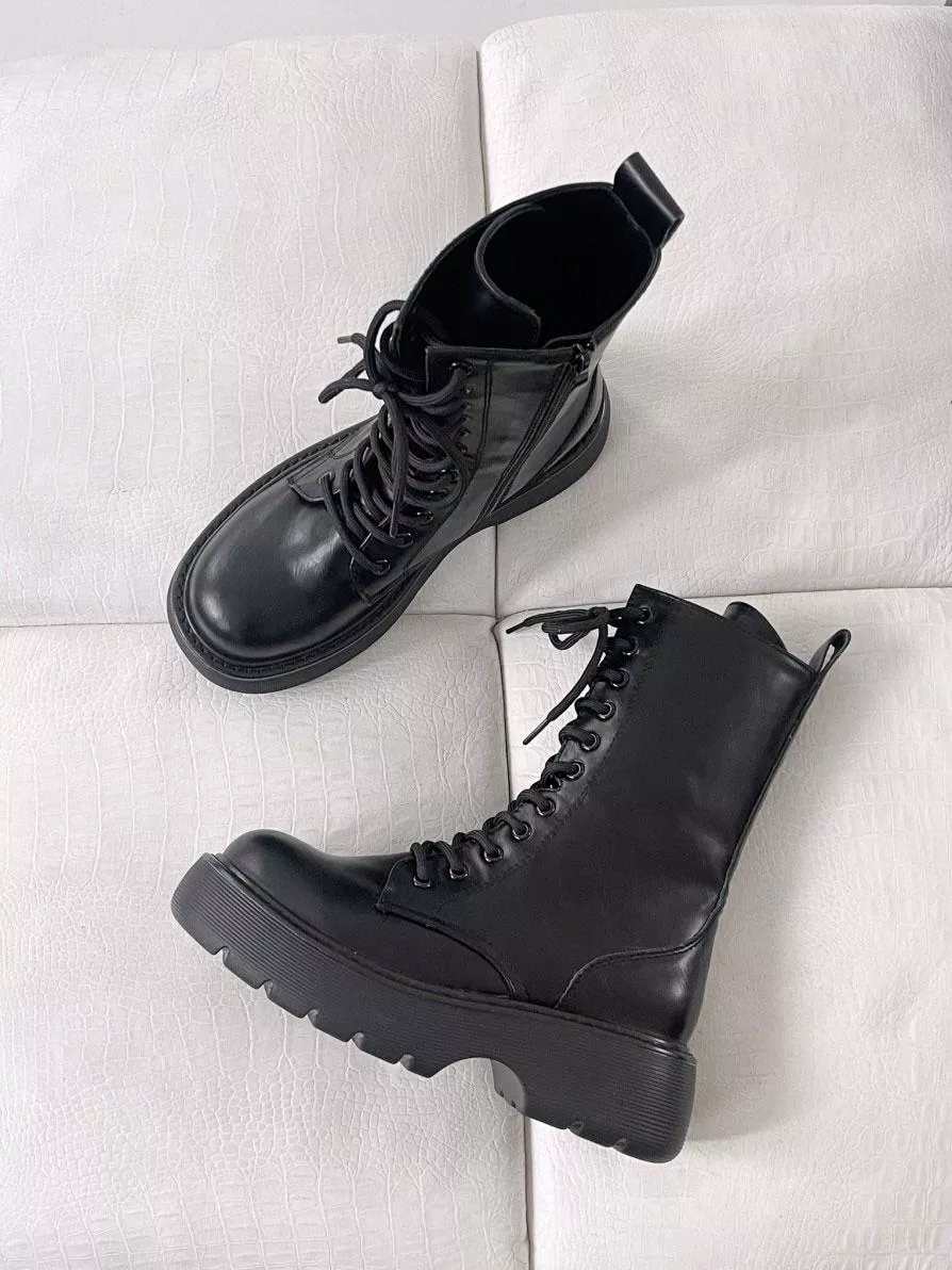 韓國空運🇰🇷【5CM增高】🔥 厚底側拉鍊中筒馬丁靴 👢 穩走百搭 #RN38