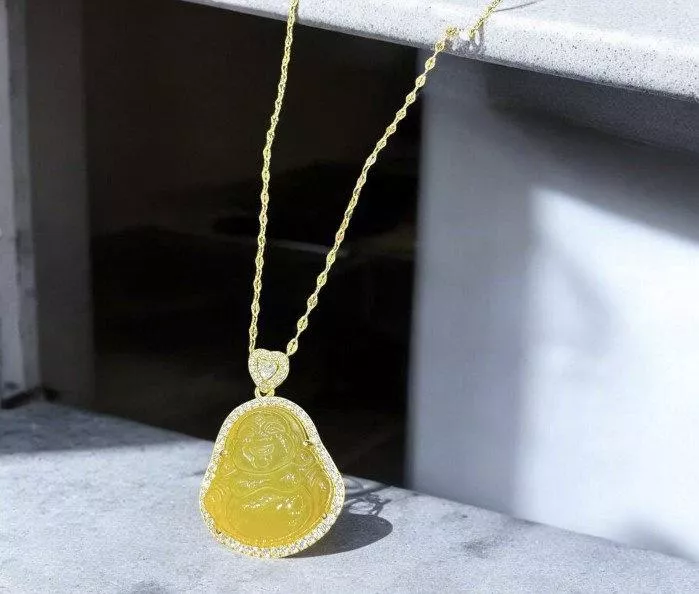 鋯石黃瑪瑙佛像頸鏈