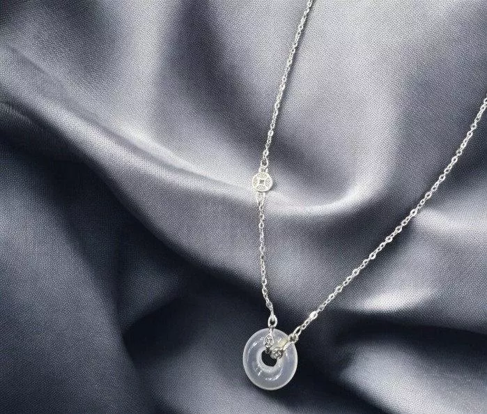 鋯石金錢 & 玉髓平安扣頸鏈