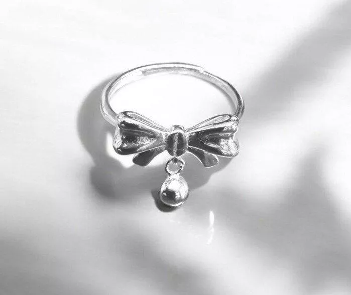 亮面蝴蝶結 & 球子吊飾戒指