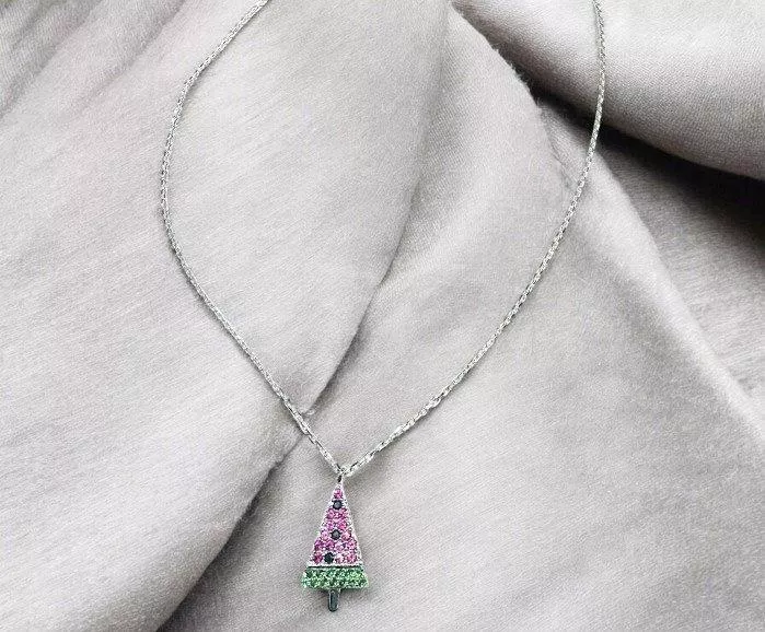 彩色鋯石聖誕樹設計頸鏈