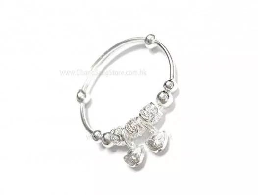 特式花紋花花珠子+元寶吊飾孩童手環