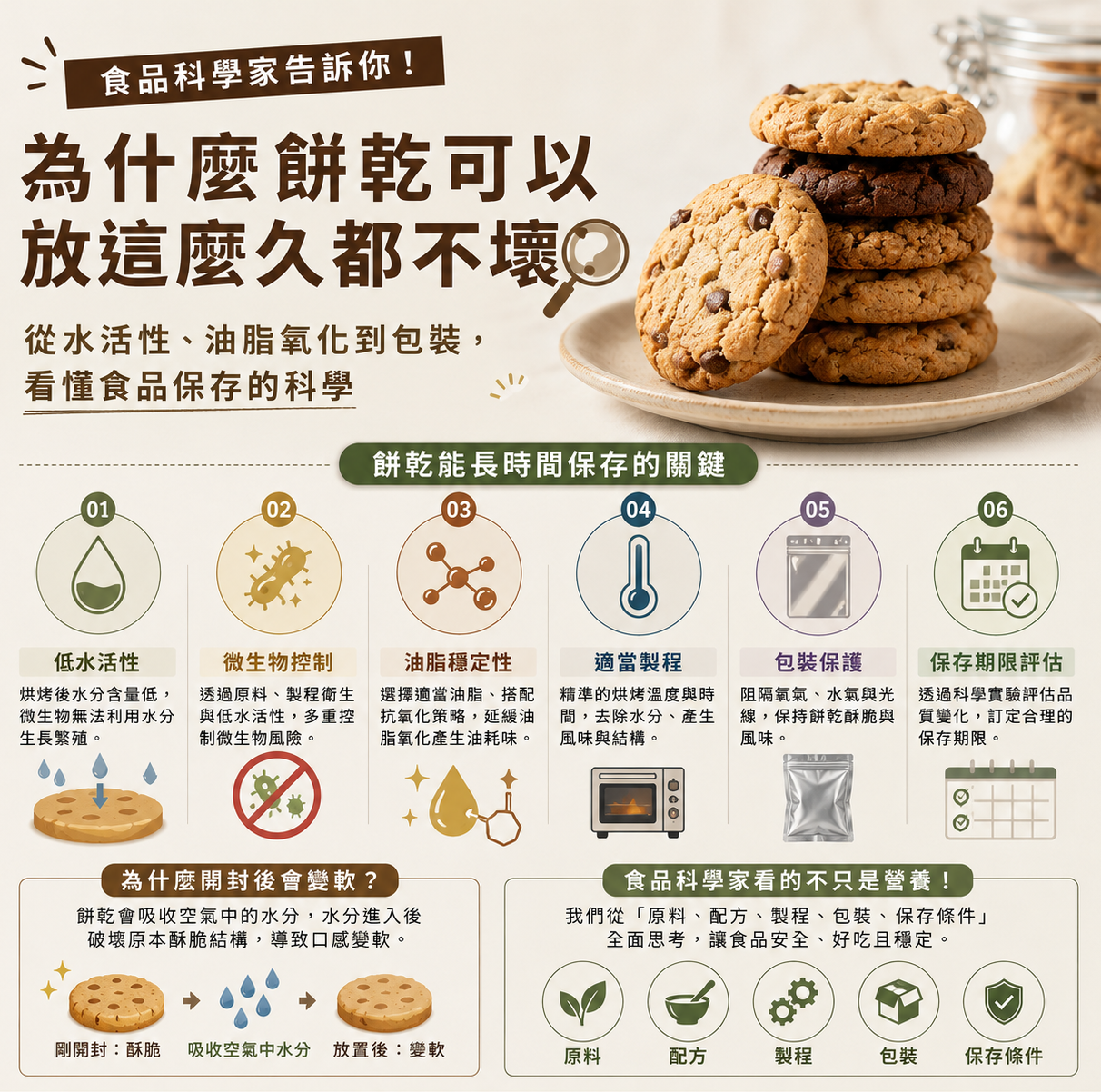 為什麼餅乾可以放這麼久都不壞？食品科學家解析水活性、油脂氧化與食品保存
