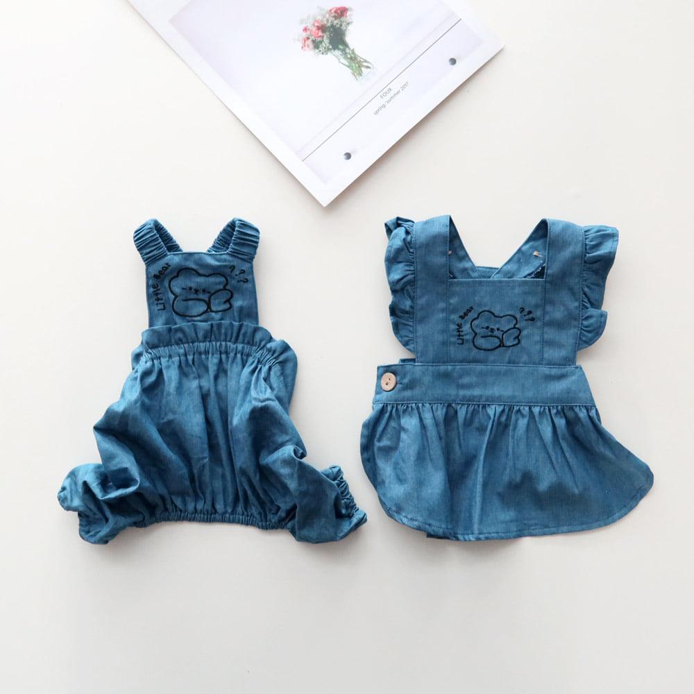 韓國小選品✿ 可愛熊牛仔小飛袖洋裝