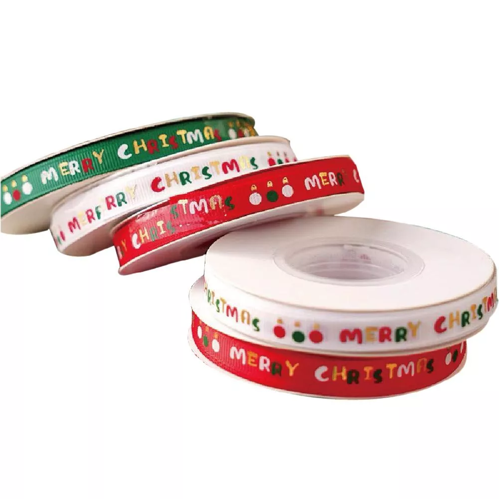 聖誕節 1cm 彩球 Merry Christmas  聖誕緞帶 禮物緞帶 包裝緞帶 /3色可選